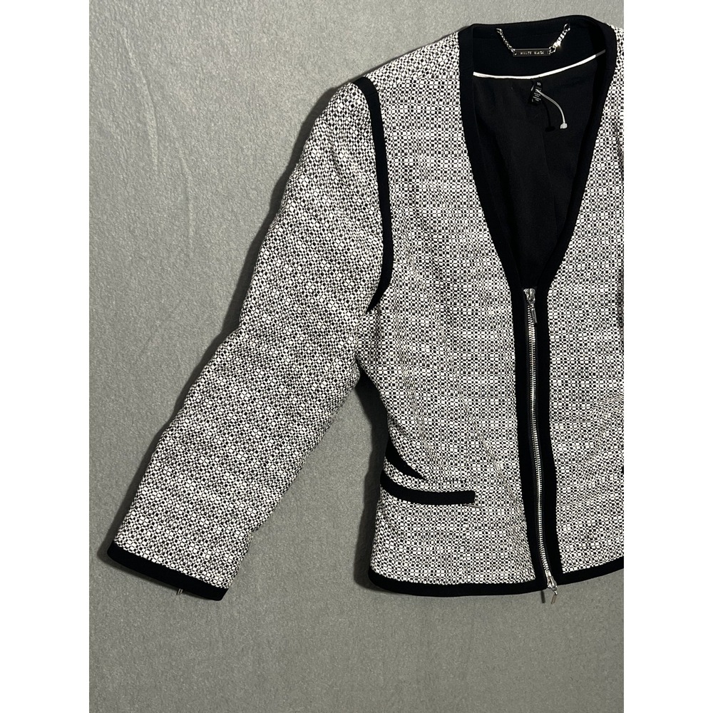 White House Black Market WHBM Women's Black White Tweed Zip Jacket Blazer Size - Picture 2 of 7